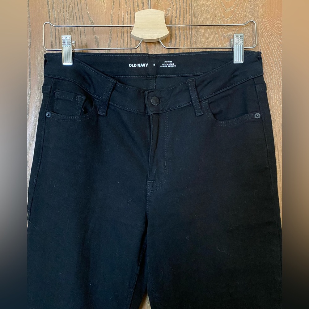 Old Navy Mid-Rise Rockstar Super Skinny Black Denim. Size 8. Like New!